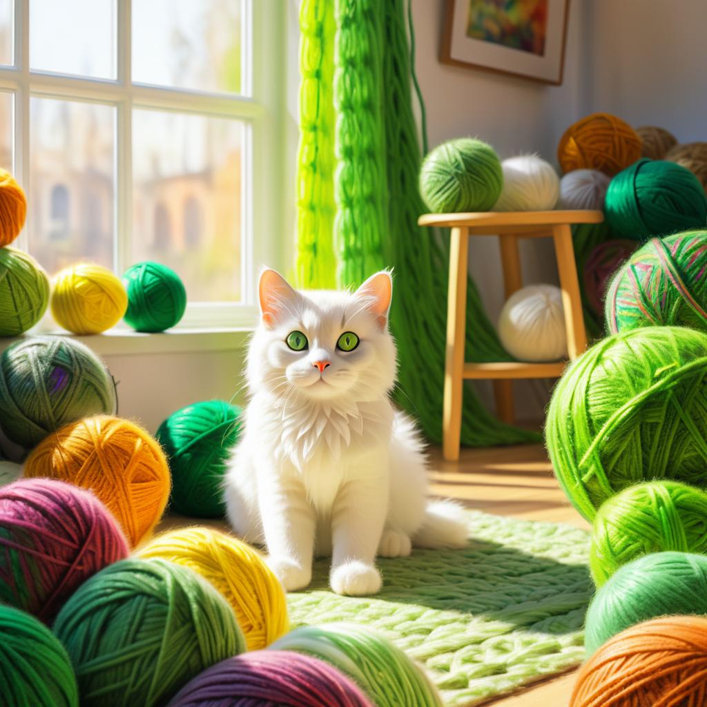 Ethereal Cat in Colorful Yarn Paradise