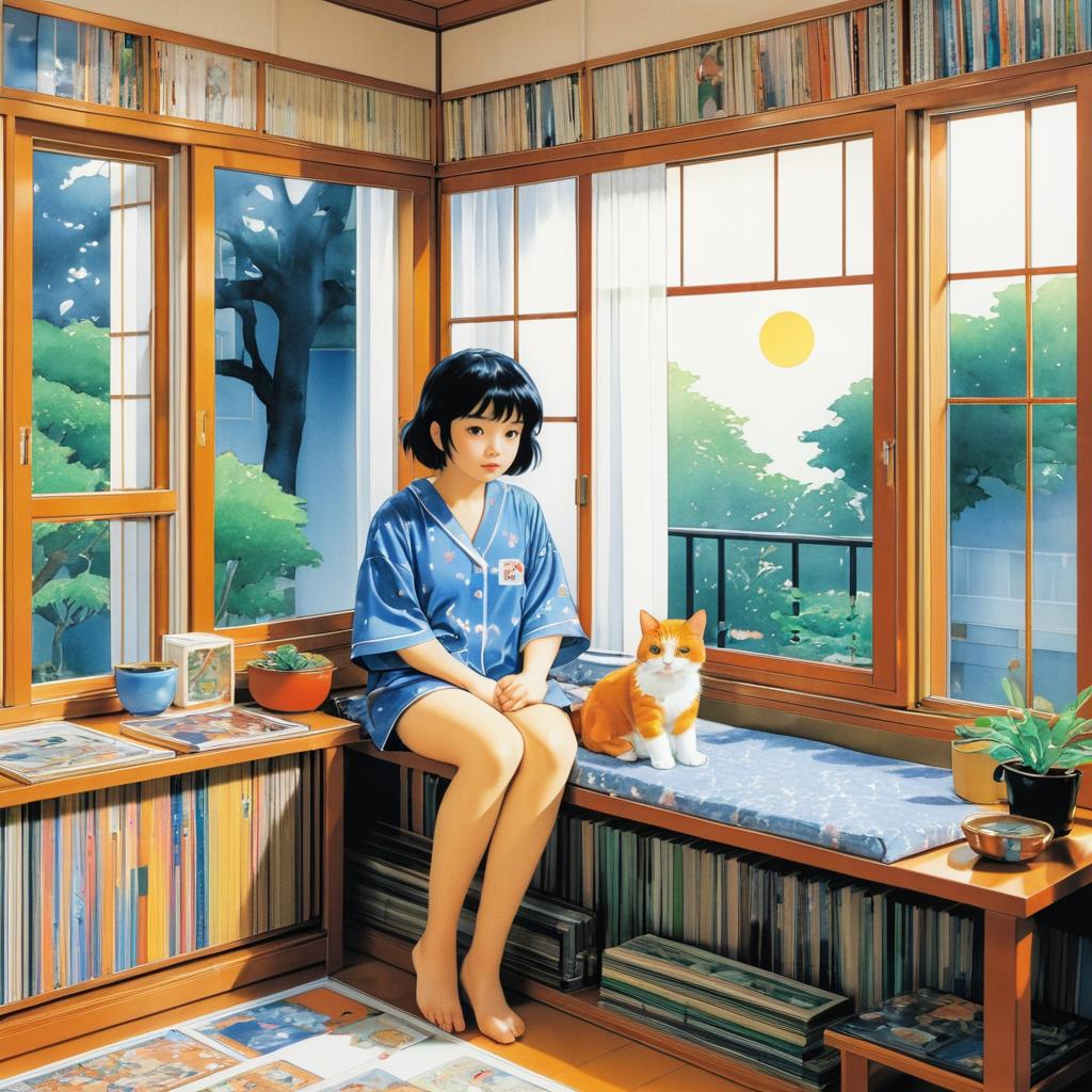 Cozy Manga Girl with Cat Illustration