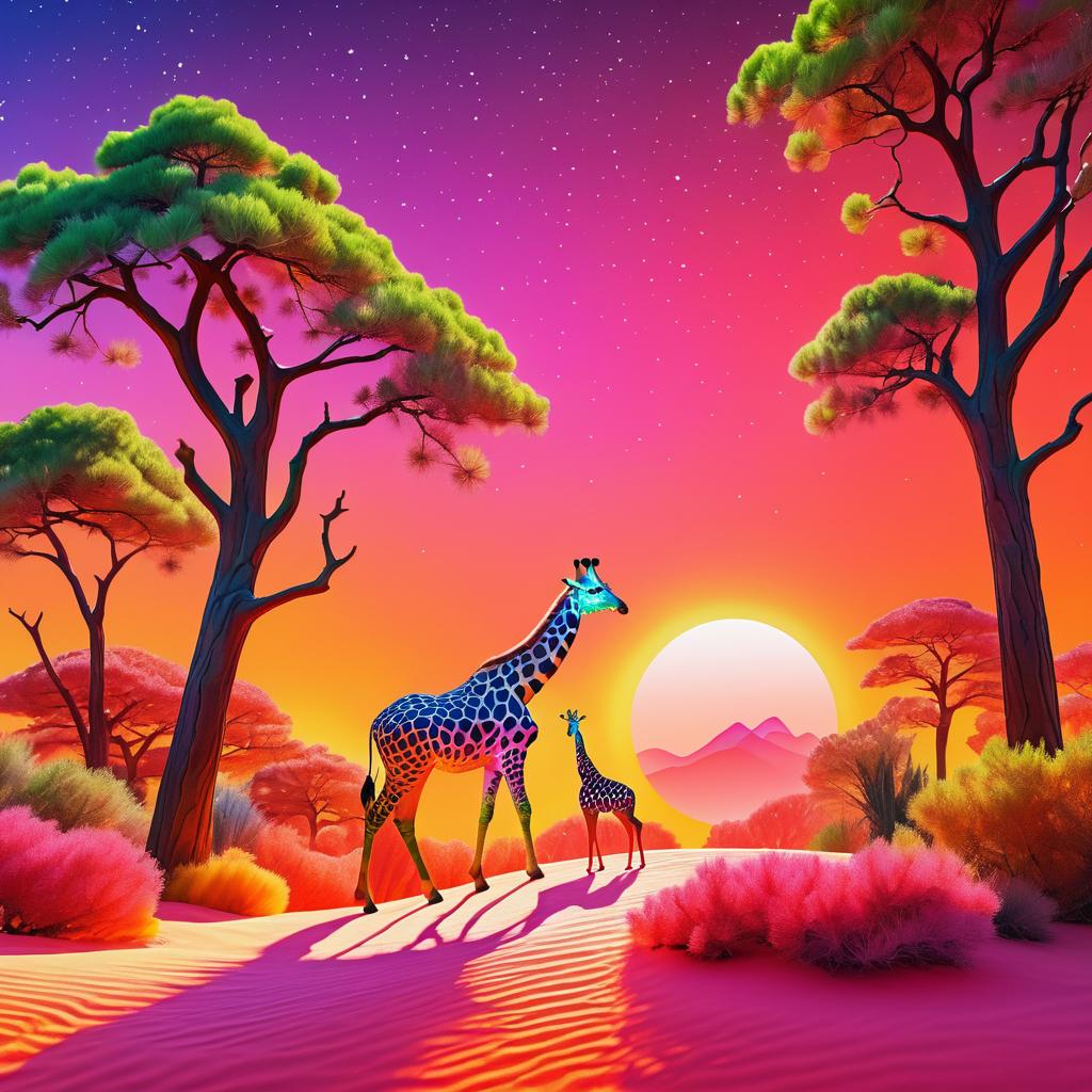 Vibrant Mystical Forest with Giraffes