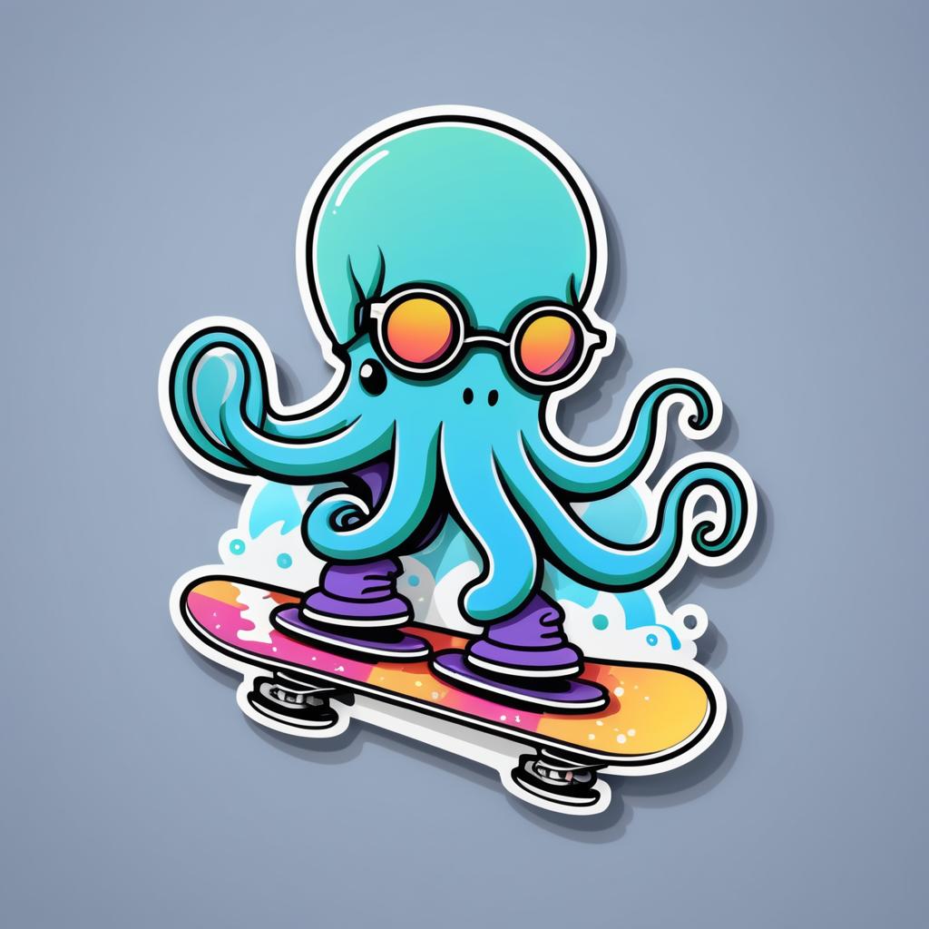 Octopus Snowboarder Die-Cut Sticker Art