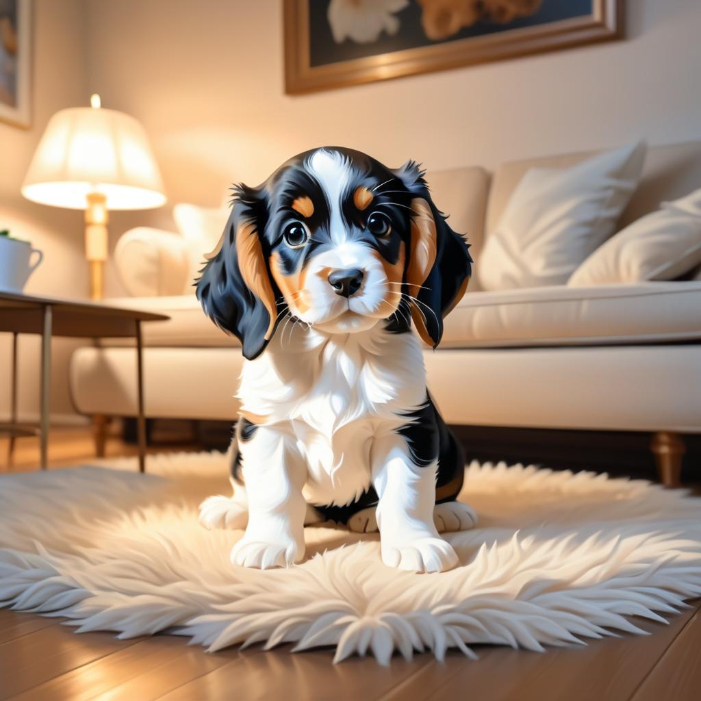 Cozy Living Room with Playful Puppy