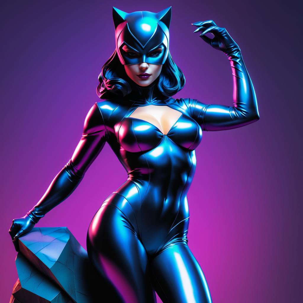 Vibrant Catwoman Stone Statue Artwork