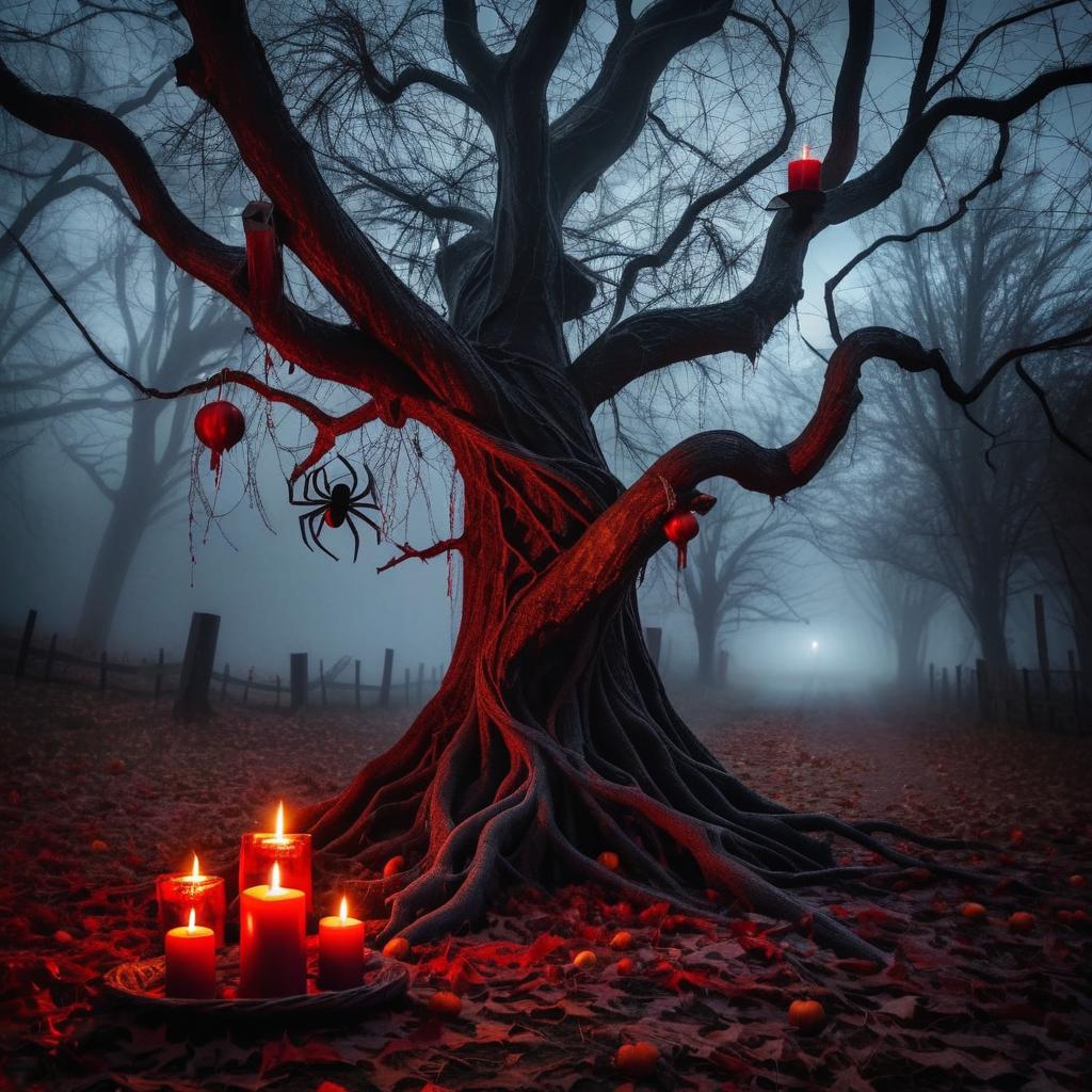 Eerie Halloween Scene with Twisted Tree