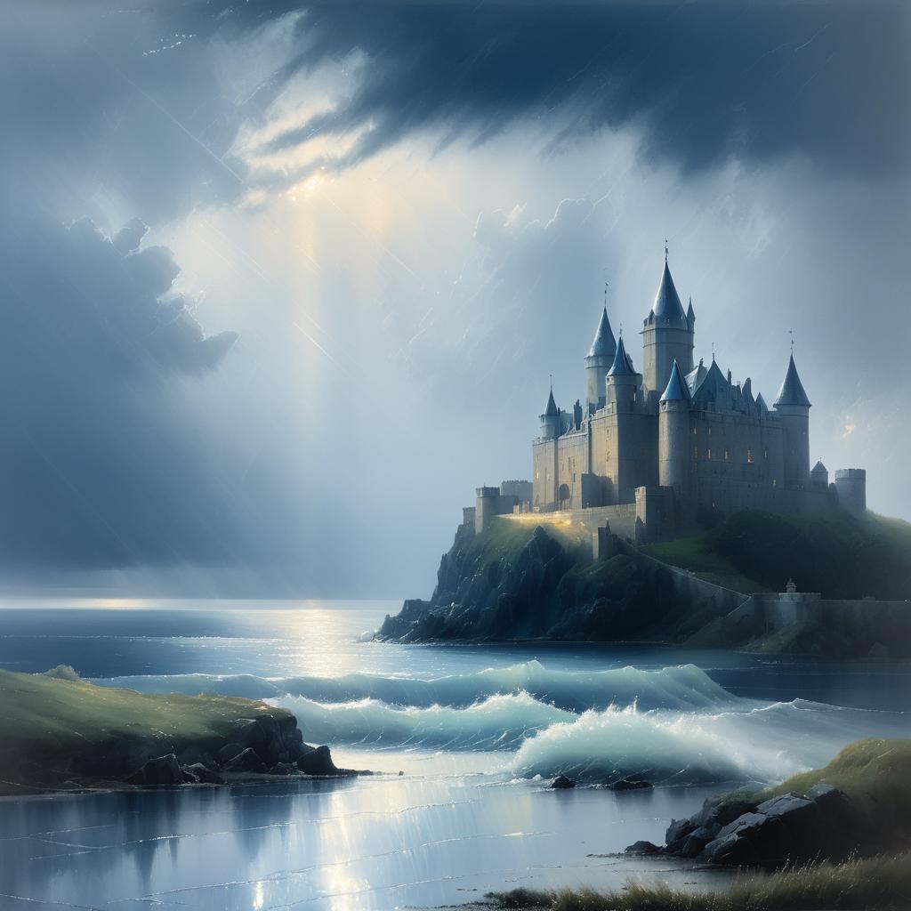 Dramatic Castle Scene in Rainy Landscape