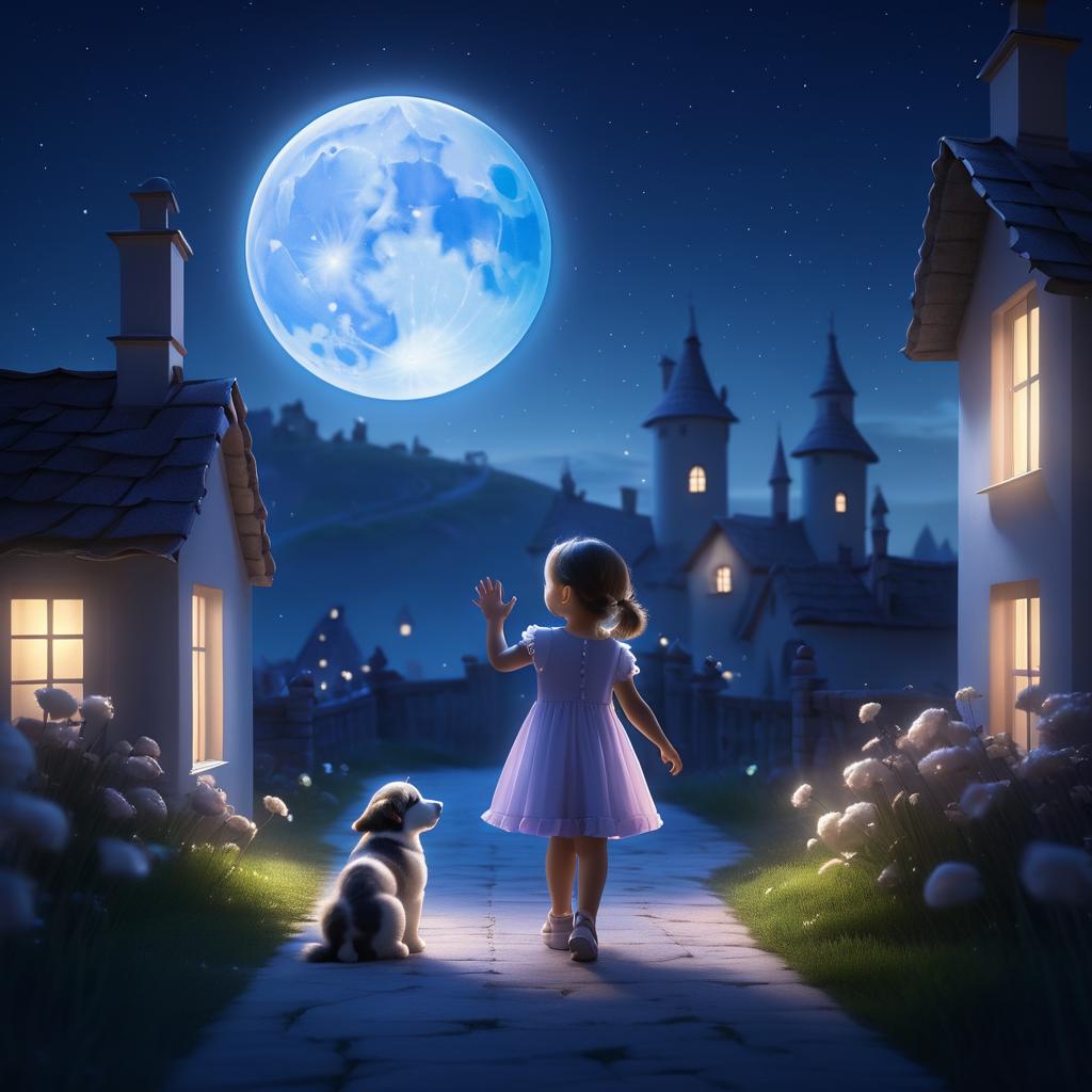 Charming Dreamy Scene of Girl and Puppy