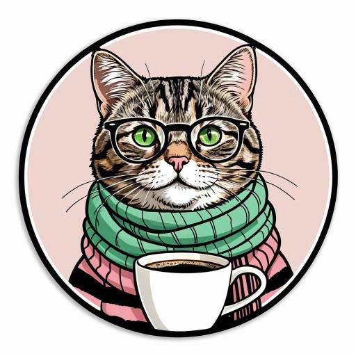 Cartoon Tabby Cat with Glasses and Scarf