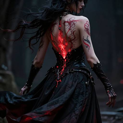 Bioluminescent Witch in Gothic Dress