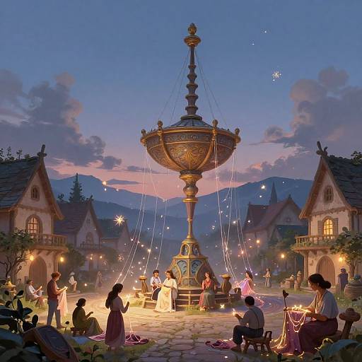 Enchanted Spindle in Mystical Village