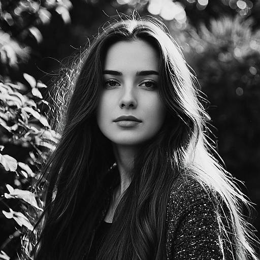 Thoughtful Woman High Contrast Grayscale Portrait