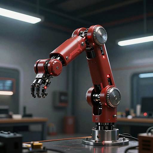 Futuristic Robotic Arm with Red Circuits