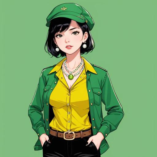Stylish Woman in Green and Yellow Outfit