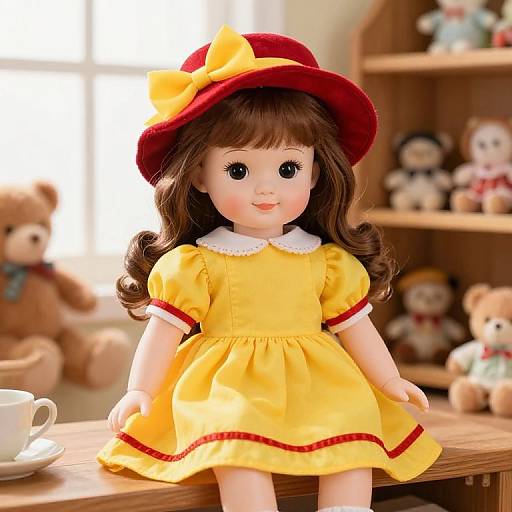 Whimsical Vintage Doll in Yellow Dress