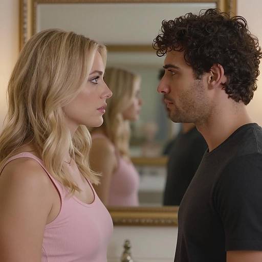 Intense Face-to-Face Profile of Blonde Woman and Man