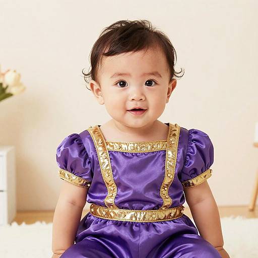 Toddler in Purple and Gold Prince Costume
