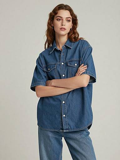 Oversized Denim Shirt Fashion Portrait