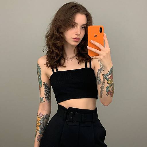 Young Woman Mirror Selfie with Tattoos