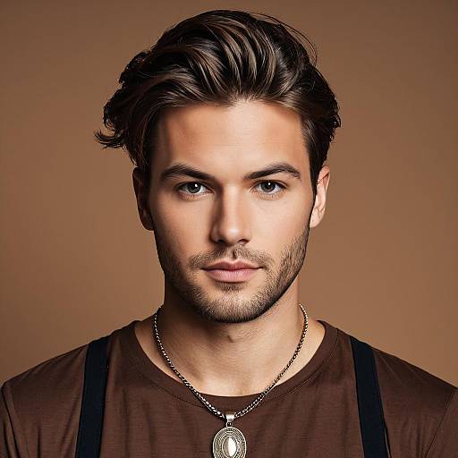 Handsome Man with Long Styled Hair and Pendant Necklace