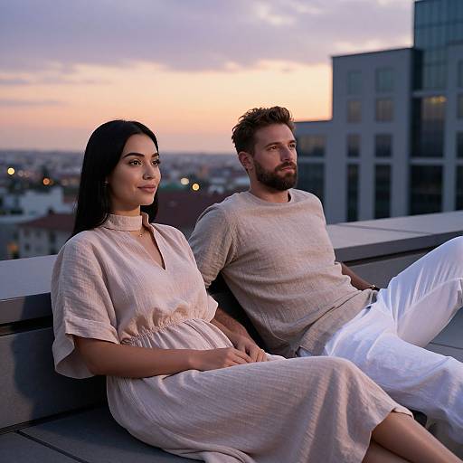 Couple Relaxing on Rooftop at Golden Hour
