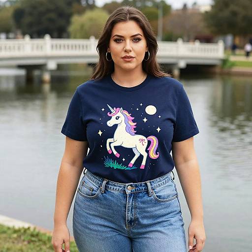 Lanky Woman by Lake in Fantasy Tee