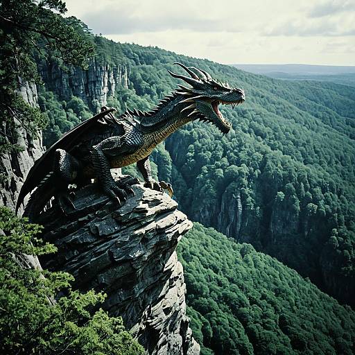 Dragon on Cliff Overlooking Forest