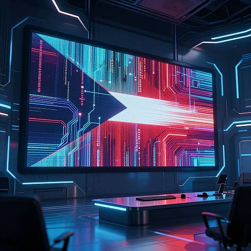 Futuristic AI Flag in Control Room