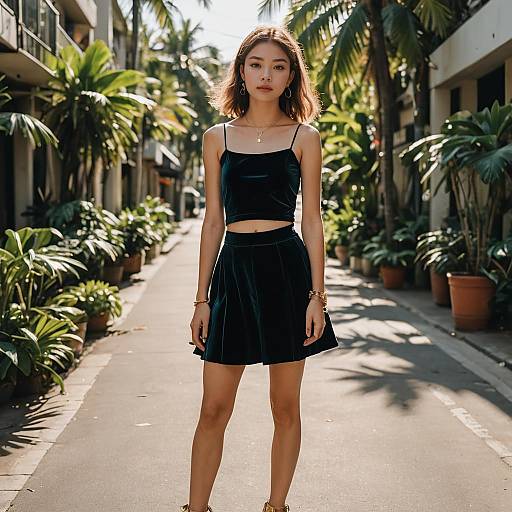 Trendy Teen Fashion in Sunlit Street Scene