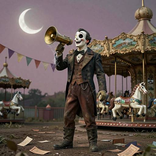 Faded Carnival Barker at Abandoned Carousel