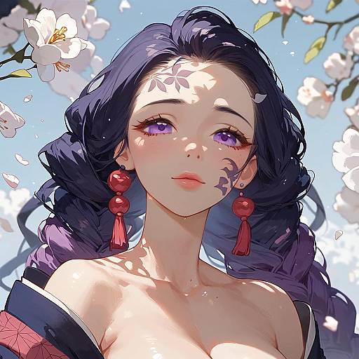Kimetsu-Style Purple-Haired Girl Wetland Portrait