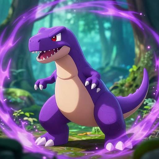 Close-Up Purple Dinosaur Pokemon Action