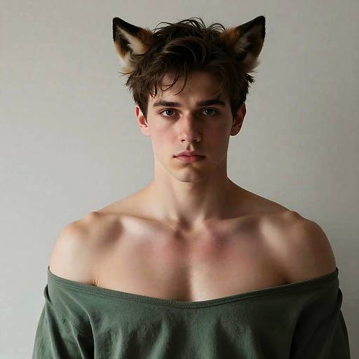 Realistic Muscular Boy with Animal Ears