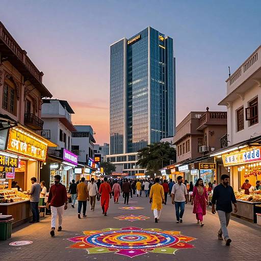 Modern Gujarati Cityscape with Rangoli