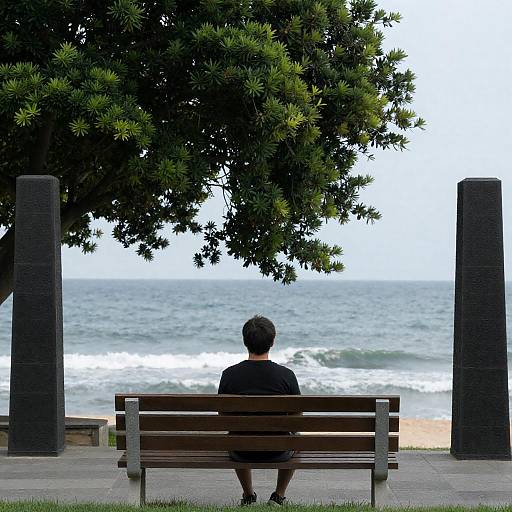 Serene Ocean View with Person on Bench
