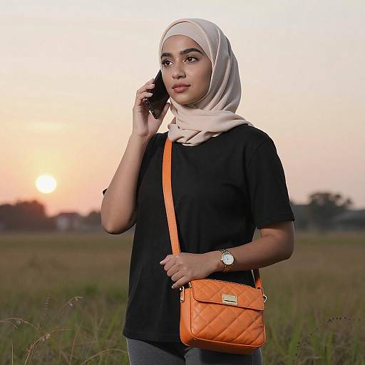 Young Woman in Hijab at Sunset