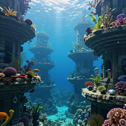 Surreal Underwater Tiered Cityscape