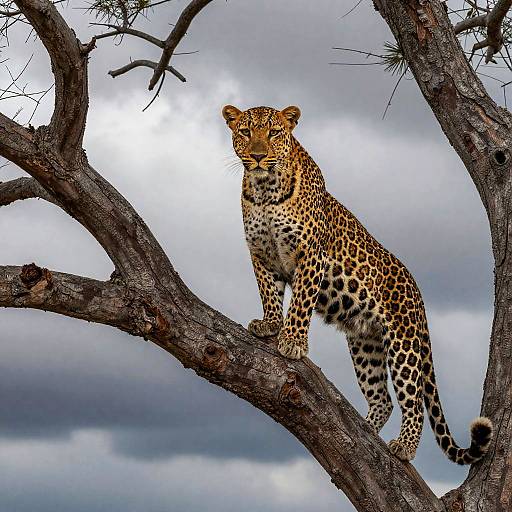 Leopard on Gnarled Tree Branch