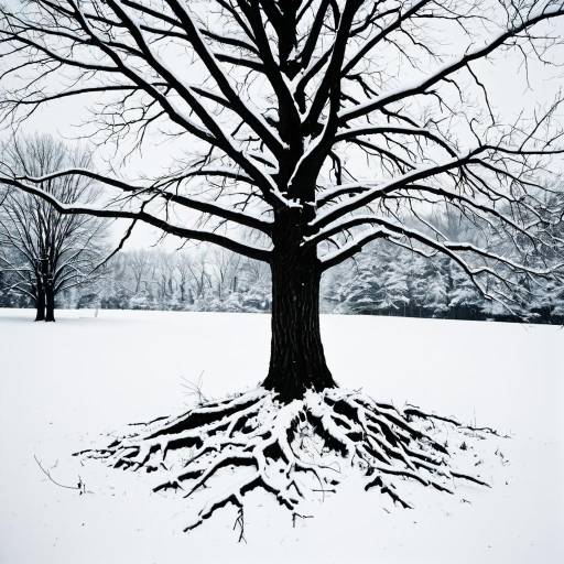 Snow-covered Maple Tree with Exposed Roots
