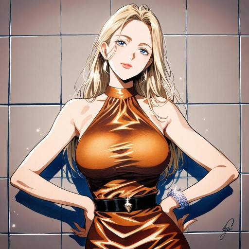 Elegant Anime Girl in Orange Dress
