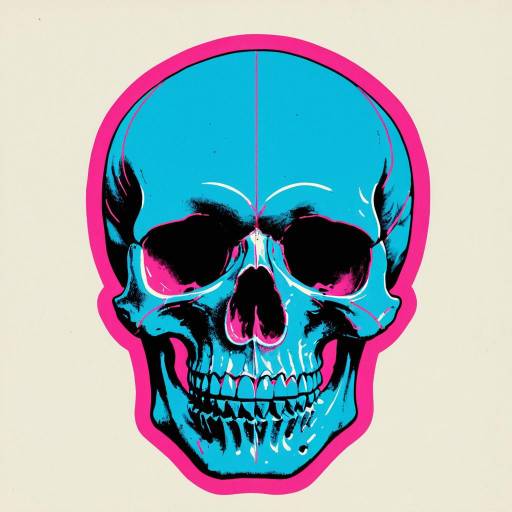 Neon Blue and Pink Retro Skull Illustration