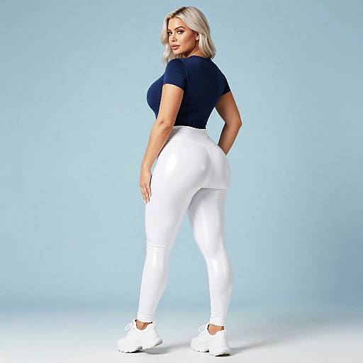 Fashion Lookbook: Blonde Woman in Shiny Leggings