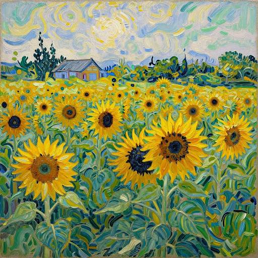 Van Gogh Style Black Sunflower Field
