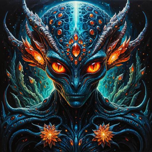 Fiery-Eyed Hybrid Alien with Crystal Growths Fiery-Eyed Hybrid Alien with Crystal Growths