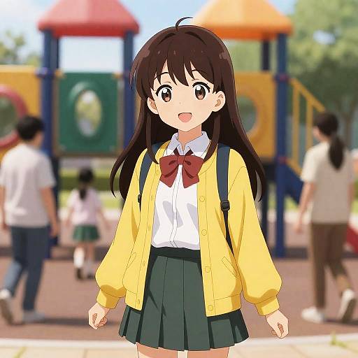 Cheerful Brown-Skinned Schoolgirl Illustration