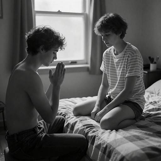 Intimate Bedroom Scene in Black and White