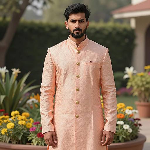 Indian Groom in Peach Sherwani