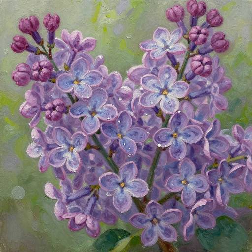 Close-Up Lilac Oil Painting