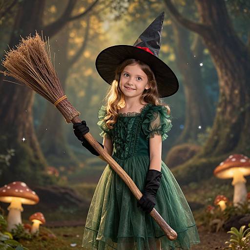 Joyful Young Witch in Magical Forest