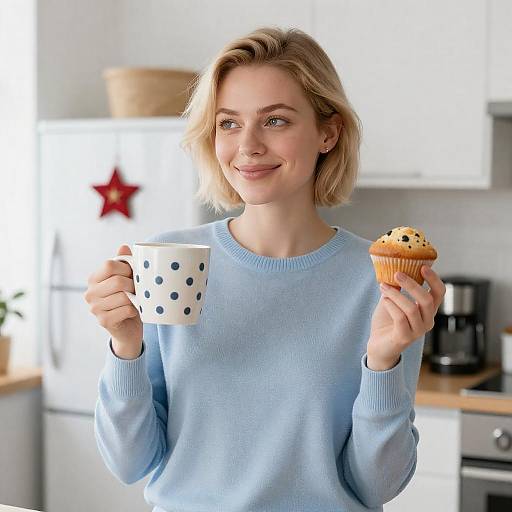 Cheerful Woman in Cozy Kitchen