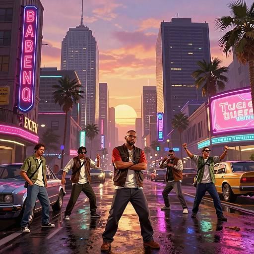 GTA V Neon Cityscape at Sunset