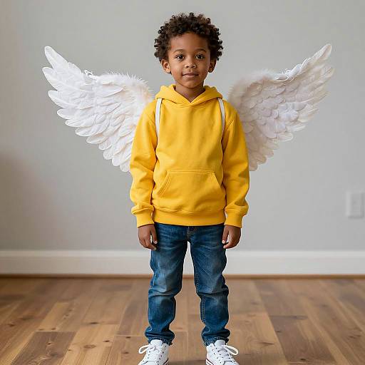 Playful Young Boy in Angel Costume