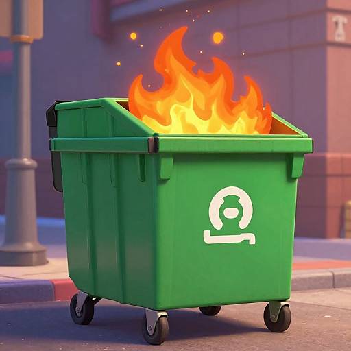 Pixar-Style Green Dumpster Fire
